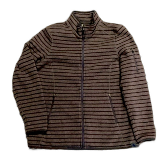 L.L. Bean Purple Striped Sweater Fleece Full Zipper Jacket Size L - Picture 2 of 11